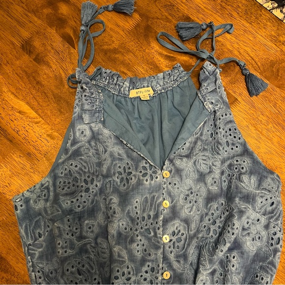Anthropologie BTFL-Life Women's Blue Tie Dye Ruffle Mini Dress Eyelet Small - Picture 5 of 13